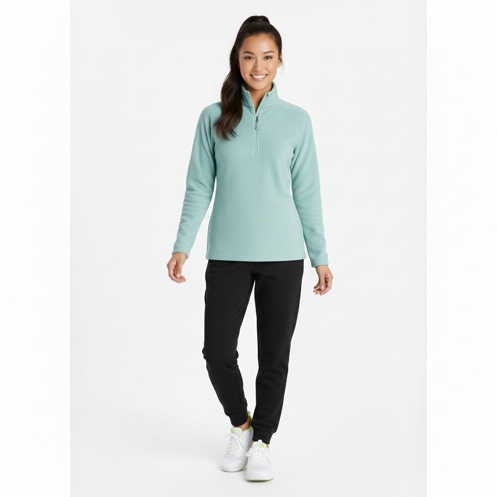Eddie Bauer Women's Sea Blue Heather Fleece Quarter Zip Raglan Sleeves